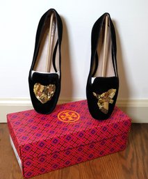 Vintage Tory Burch Black Peace Smoking Slipper With Original Box