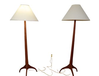 Pair Of Vintage Shaker Workshop Standing Wood Floor Lights