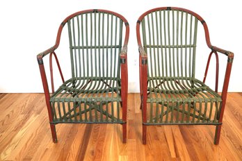 Art Deco Wonderful Pair Of Bamboo/rattan Arm Chairs