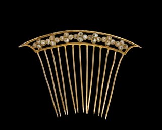 Lovely 14k Yellow Gold  Hair Comb With Seed Pearls