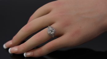 Art Deco Estate 14k White GOL With Filigree Band And Diamond Ring- Shippable