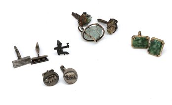 Vintage Sterling Silver And Plated Cufflinks And Stone Pendant- Shippable