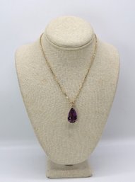 Vintage 14k Yellow GOLD Necklace With Amethyst Pendant -shippable