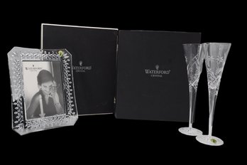 Vintage Waterford Frame & Waterford Champagne Flutes-shippable