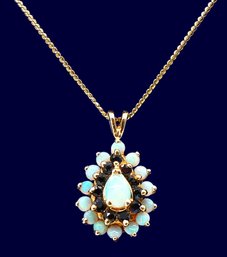 14kt. Gold Opal Cluster Pendant Necklace-shippable