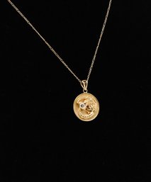 14kt. Yellow Gold Dragon Medallion Pendant & Yellow Gold Figaro Chain With A Diamond- Shippable