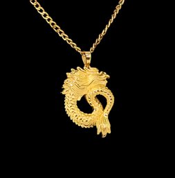 24kt. Chinese Dragon Pendant With 24k Chain-shippable