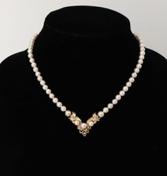Vintage 14kt Yellow Gold Pearl Necklace & Diamonds-shippable