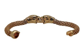 FABULOUS 14kt Italian Yellow Gold Double Panther Head Bracelet With Emerald Eyes-shippable