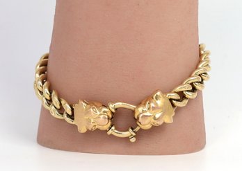14kt Italian Gold Double Panther Curb Ink Bracelet-shippable