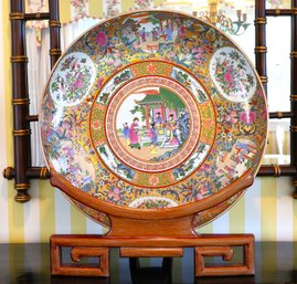 RARE LARGE Rose Medallion Charger With Stand Signed On Back- Shippable