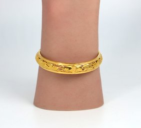 Vintage Chinese 20kt Yellow Gold  Dragon And Phoenix Hinged Bangle Bracelet- 21grams-shippable