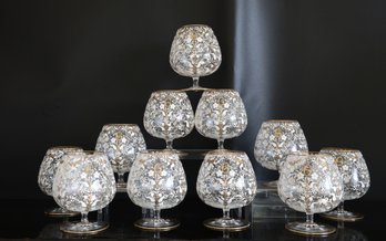 Eleven 1950's Murano Hand Painted Brandy Glasses - Shippable