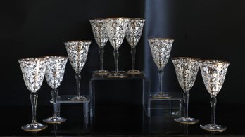 Nine Hand Painted 1950's Murano Wine Glasses- Shippable