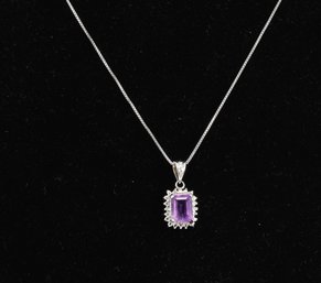 Sterling Silver Vintage Amethyst Pendant Necklace -shippable