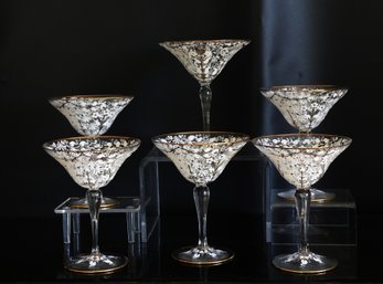 Six Murano Hand Painted 1950's Martini/dessert Glasses- Shippable