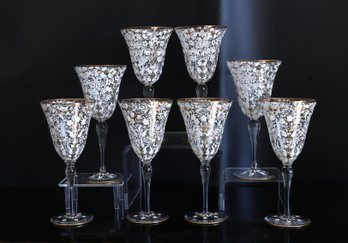 Fantastic Eight Murano Hand Painted 1950's Wine Glasses-shippable