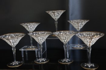 Seven Martini/dessert Murano Hand Painted 1950's Wine Glasses- Shippable