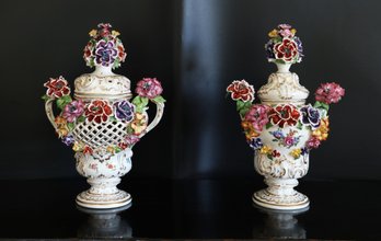 Stunning Pair Of Porcelain Urns Ludwigsburg Mark- Shippable