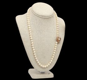 14k Yellow Gold Clasp Individually Knotted Pearl Necklace- Shippable