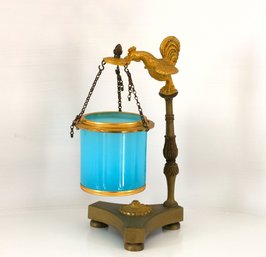 RARE, Beautiful French Blue Opaline Glass With Rooster Stand -shippable