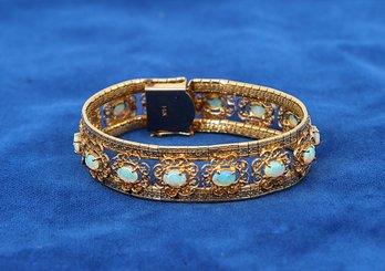 Vintage 14k Yellow Gold Hinged Bangle Bracelet With Opals- Shippable