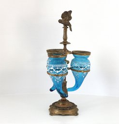 Victorian Glass 3 Posey Holder With Bird On Top- Shippable