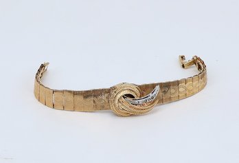 14k Yellow Gold Omega-style Bracelet Watch With A Diamond Accent Buckle-shippable