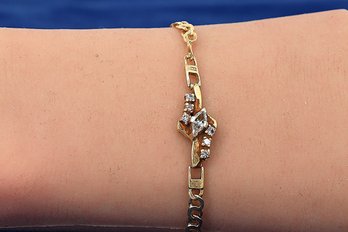 14kt Yellow Gold Link & Diamond Bracelet -shippable