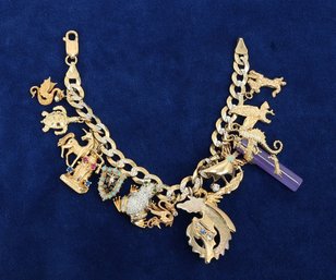 14kt/18kt/sterling & Gold Vintage Charm Bracelet   -shippable