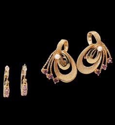 Vintage Two Pairs Of 14kt Earrings -shippable