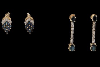 Vintage Of Two Pairs Of  14kt. Gold Topaz Earrings-shippable