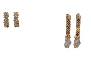 Dynamite!!! Two Pairs Of 14kt Gold & Diamond Earrings- Shippable