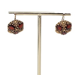 Vintage 14K Yellow GOLD Dome Earrings With Floral Accents-shippable