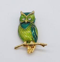 Marcel Bougher 1970's Enamel Vintage Owl Brooch