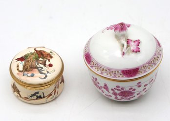 Vintage Halcyon Enamel Box And Meissen Pink Indian Porcelain With Lid-shippable