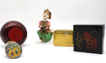 Vintage Asian Trinket Boxes And Wall Figure- Shippable