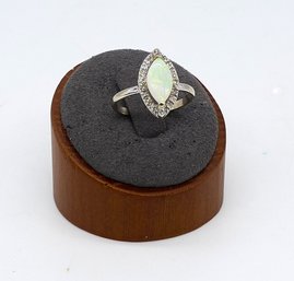 Vintage 18kt White GOLD 1970s Marquise-cut  Opal Cabochon Diamond Ring- Shippable