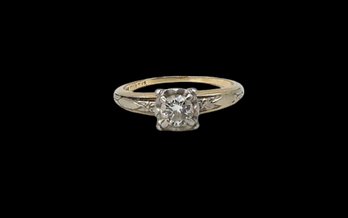 Platinum & 14kt. GOLD Art Deco Vintage Solitaire Engagement Ring -shippable