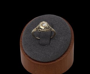 18kt White Gold  Art Deco Filigree Diamond Ring -shippable