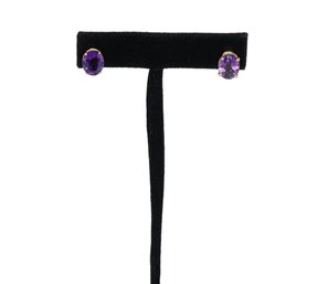 14k Yellow Gold And Amethyst Post Earrings