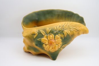 Roseville Pottery Peony 1940's Yellow Conch Shell Planter Vase - Shippable