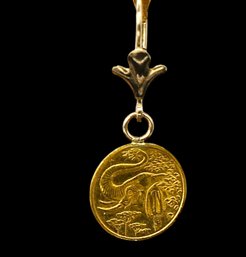 Unique 2005 14kt GOLD And .999 GOLD Elephant Coin Earrings -shippable