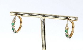 Vintage 14kt GOLD Emerald Hoop Earrings- Shippable
