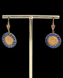 Fabulous Vintage Custom 14kt GOLD Bezel Set Earrings With 22kt Mexican Peso Coin -shippable