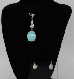 Vintage 14kt. GOLD Opal Pendant With Diamond/Opal Drop Earrings Suite-shippable