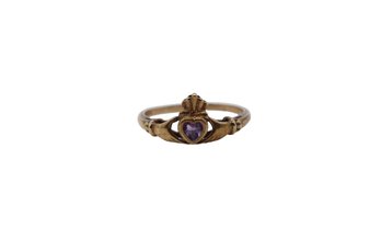 10k Yellow Gold Celtic Heart Ring With Amethyst Center Stone