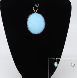 Vintage 14kt GOLD Large Opal Pendant With Opal Studs -shippable