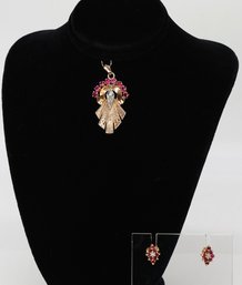 Vintage 14kt Rose GOLD, Rubies Pendant & Earrings -shippable