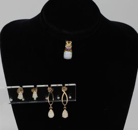 10kt GOLD Opal Pendant , Opal Dangle Earrings And Opal Studs- Shippable